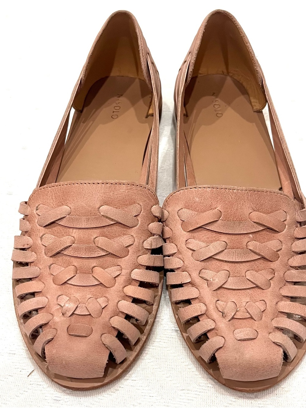 Nisolo Huarache Women's Blush Flats Hand-Woven Genuine Leather Slip-Ons Size 9.5